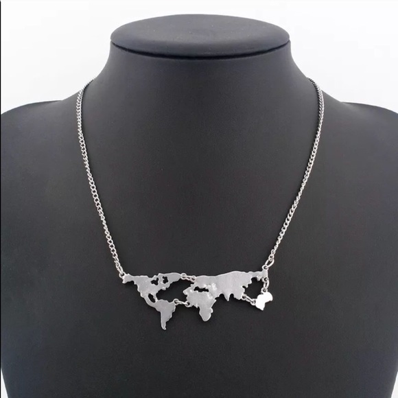 Silver World Map Necklace - Picture 6 of 6